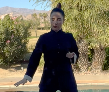 Kendra Mahon demonstrating Gum Sao, the downward pinning hand